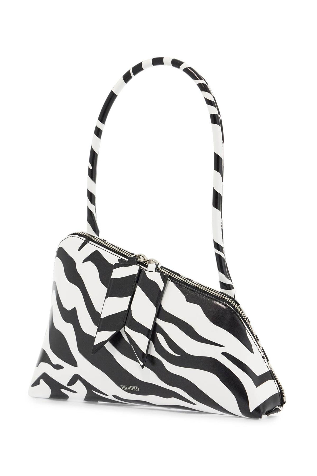 borsa a spalla triangolare animalier bianco e nero-2