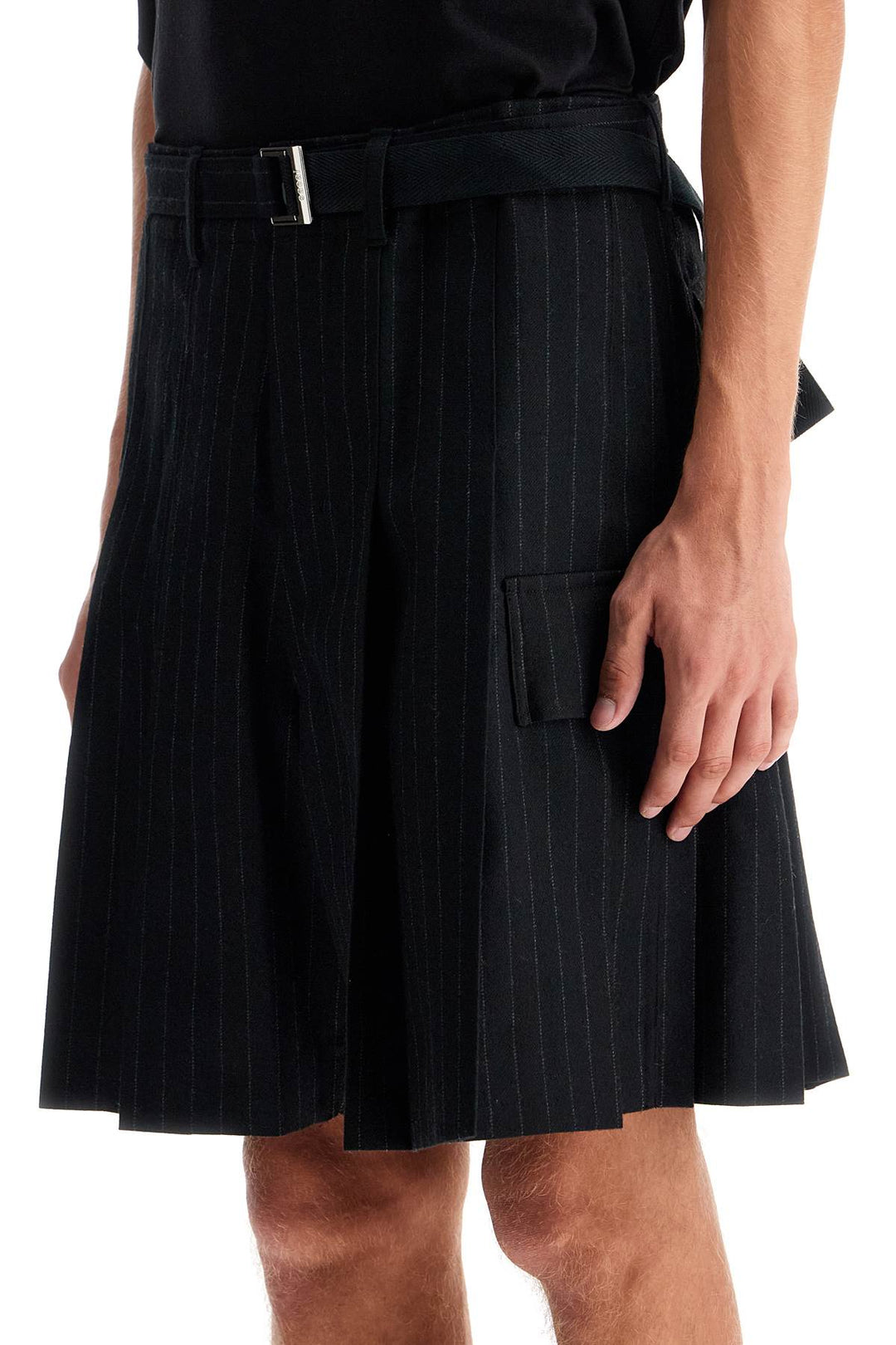 striped pleated bermuda shorts-3