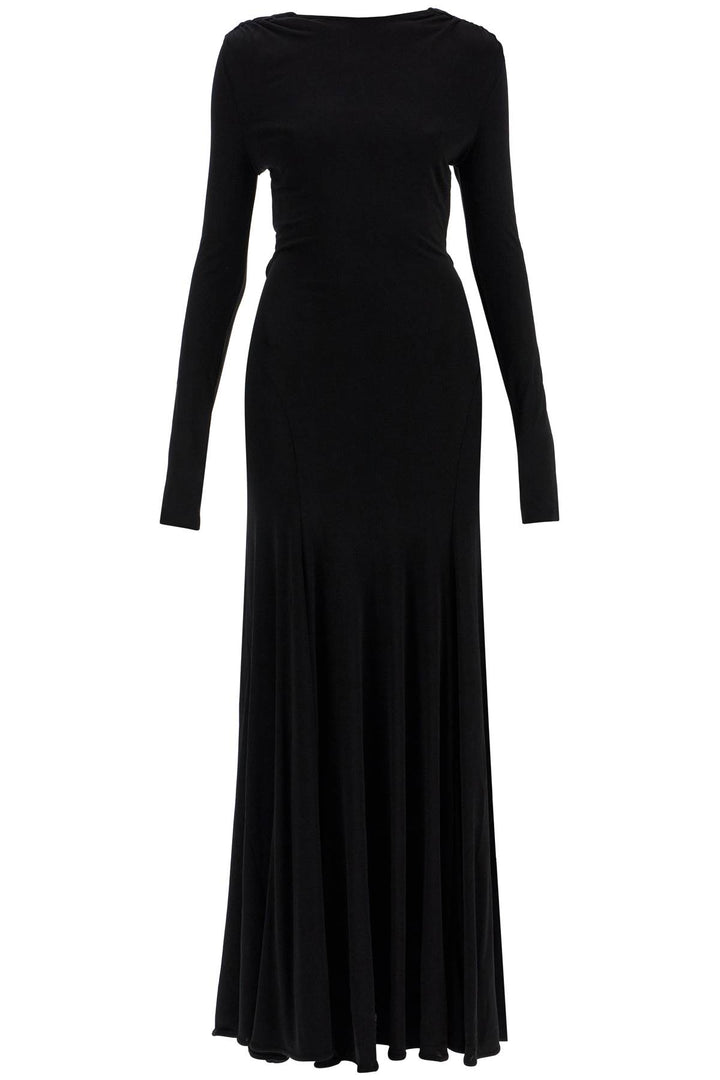 long black viscose maxi dress with copper and stone decoration-0