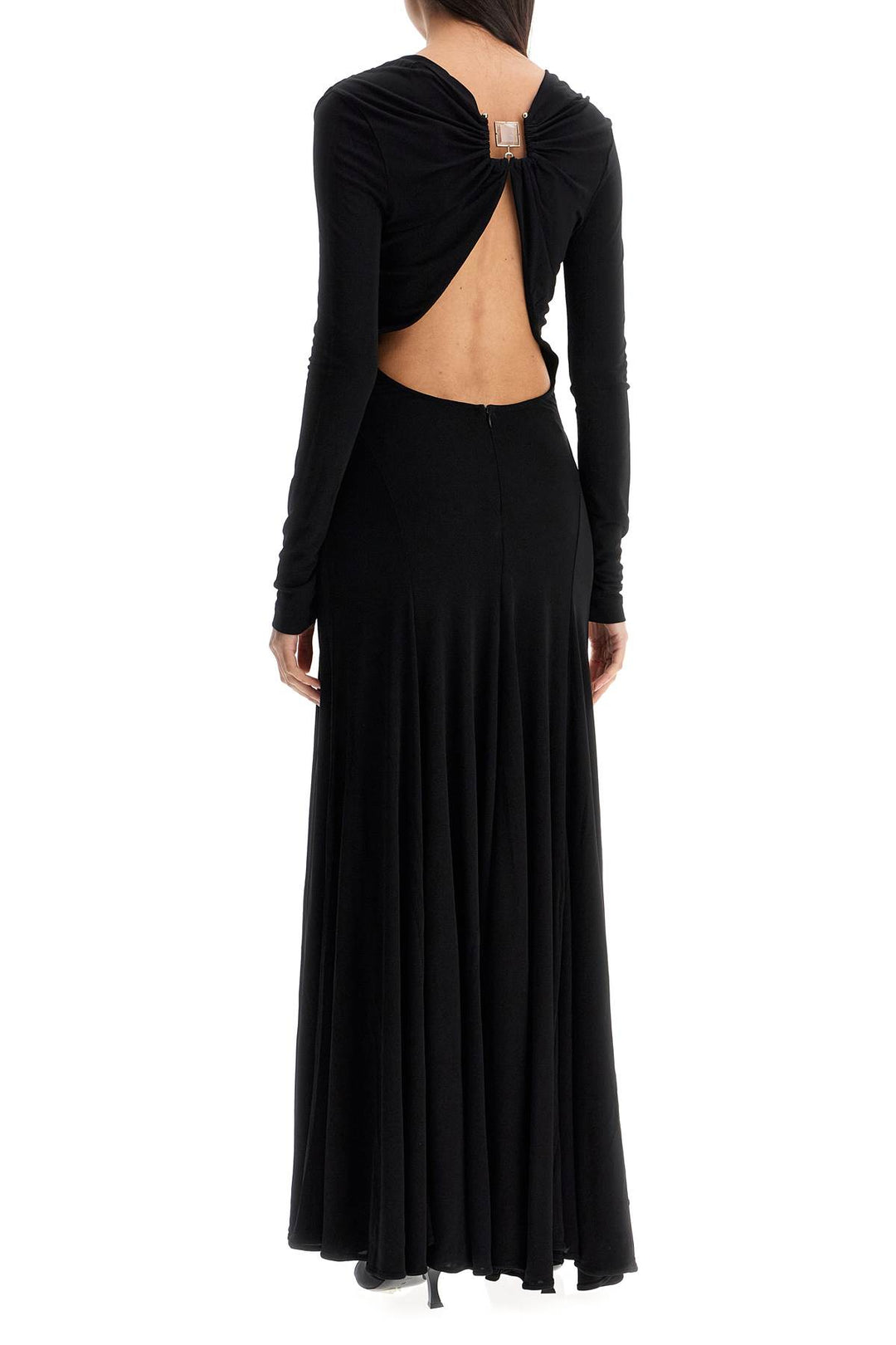 long black viscose maxi dress with copper and stone decoration-2