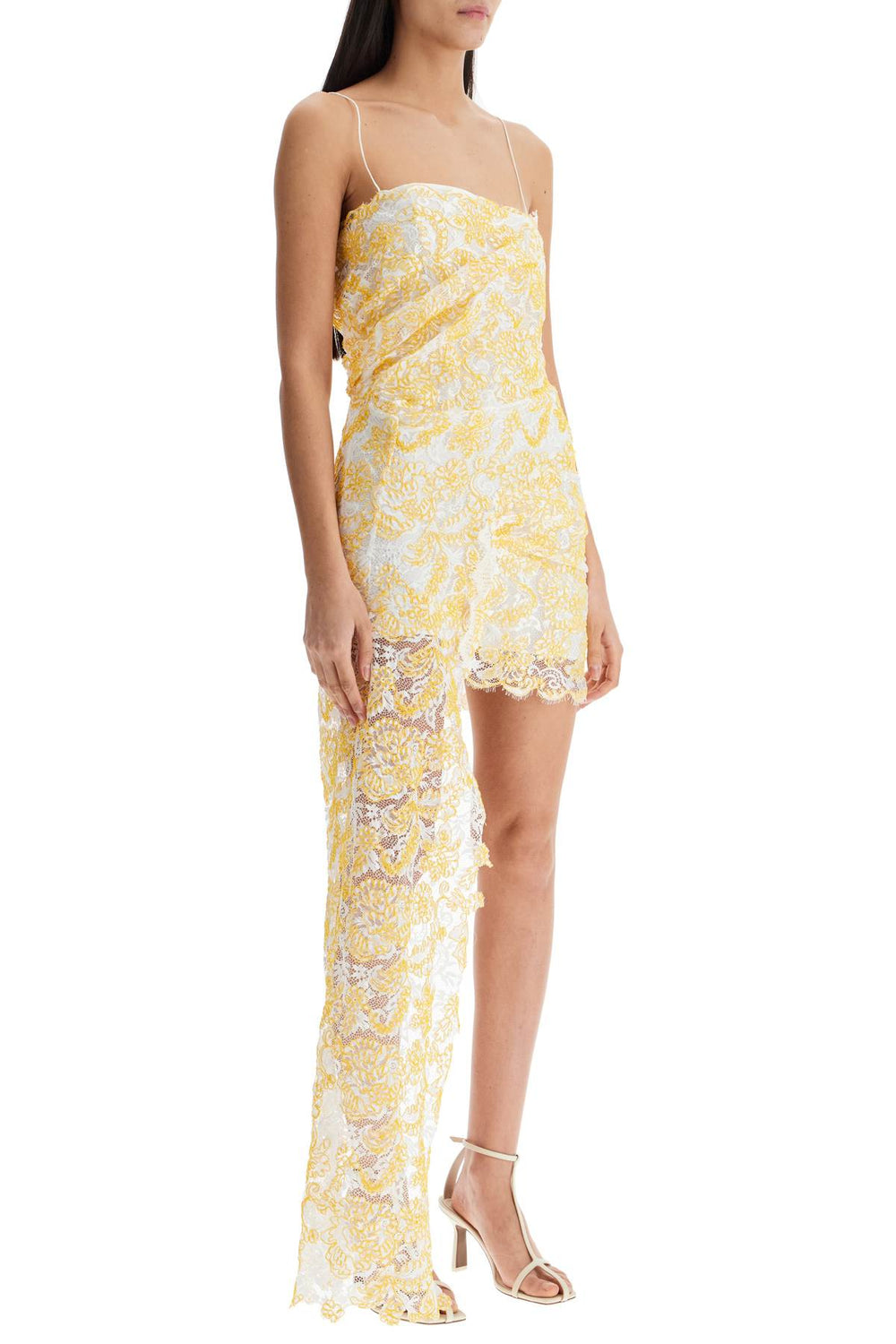 mini dress in yellow floral lace with adjustable straps-1