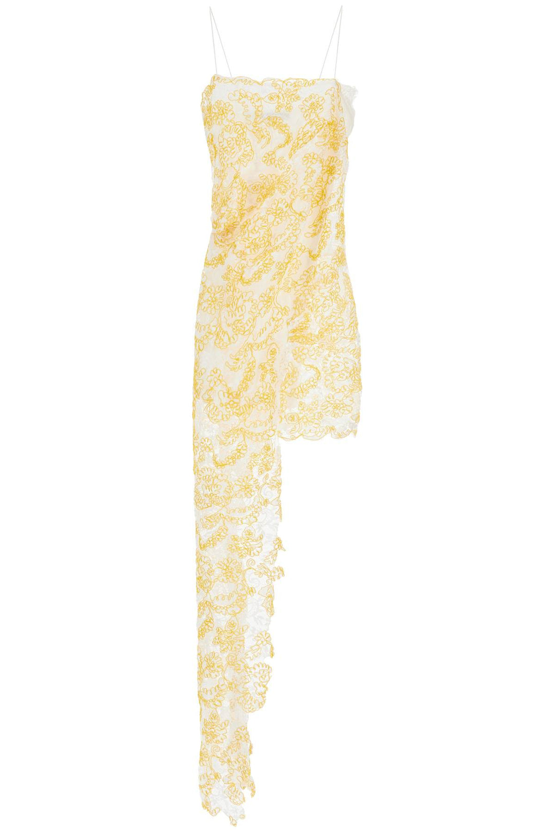 mini dress in yellow floral lace with adjustable straps-0