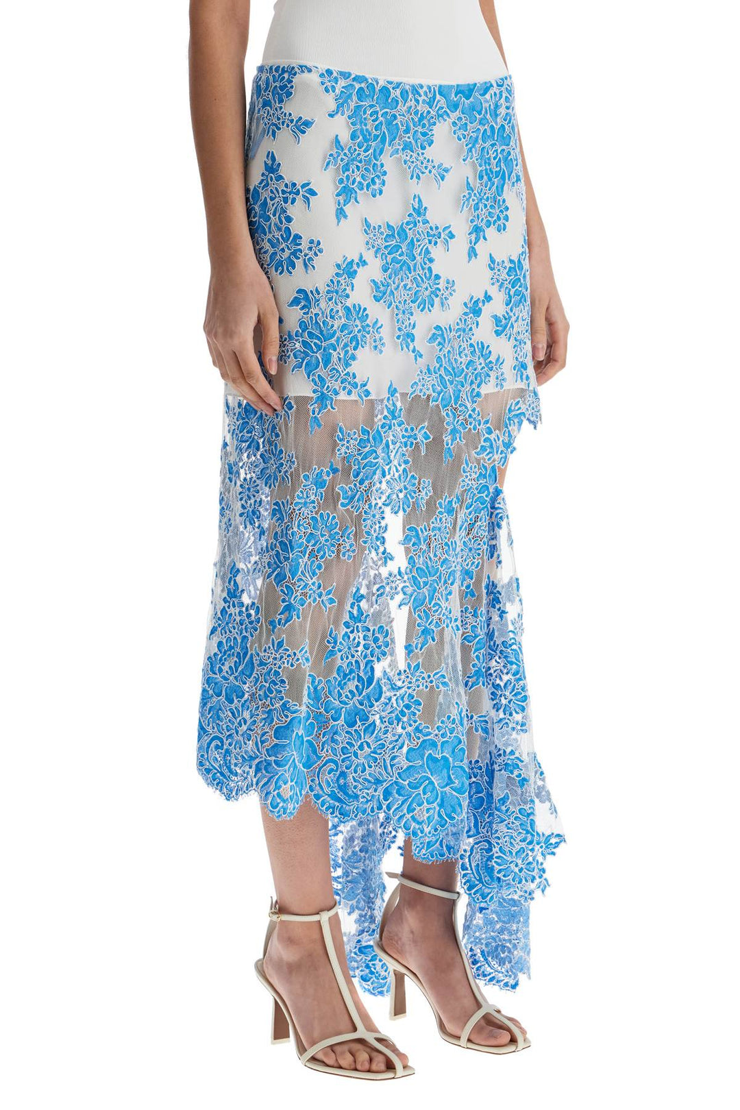 asymmetrical blue floral cotton lace skirt-1