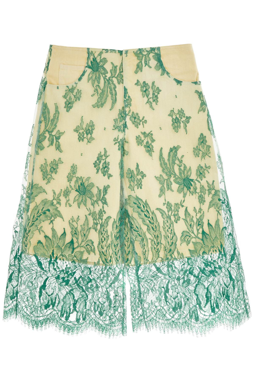 mint green lace shorts with floral embroidery-0