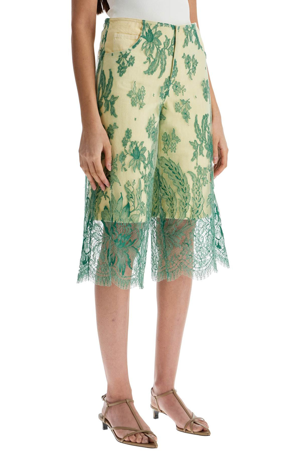 mint green lace shorts with floral embroidery-1