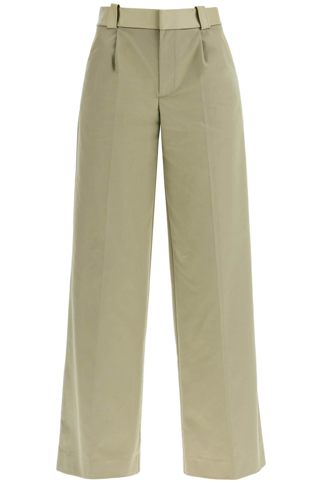 wide leg green linseed cotton trousers-0