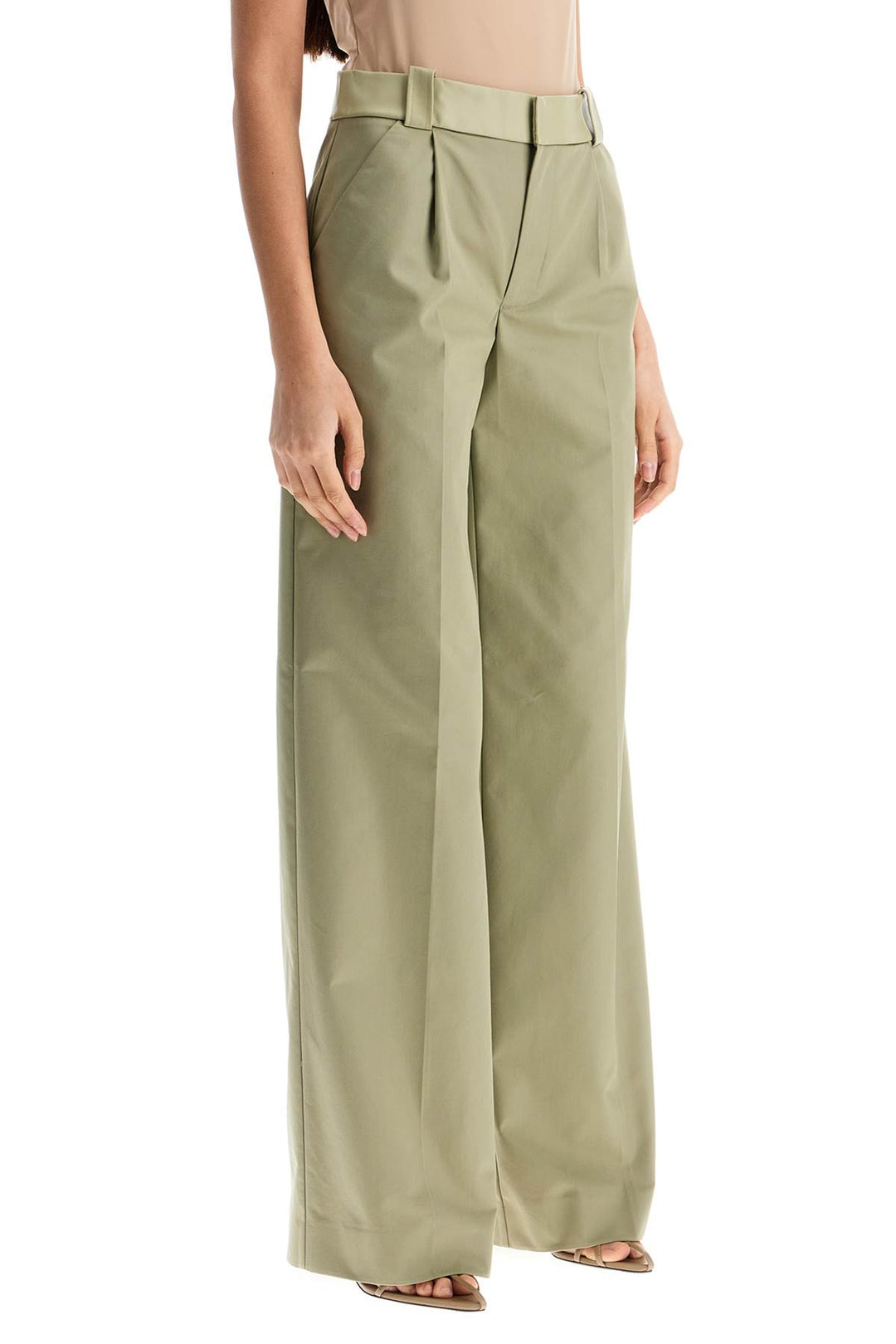 wide leg green linseed cotton trousers-1