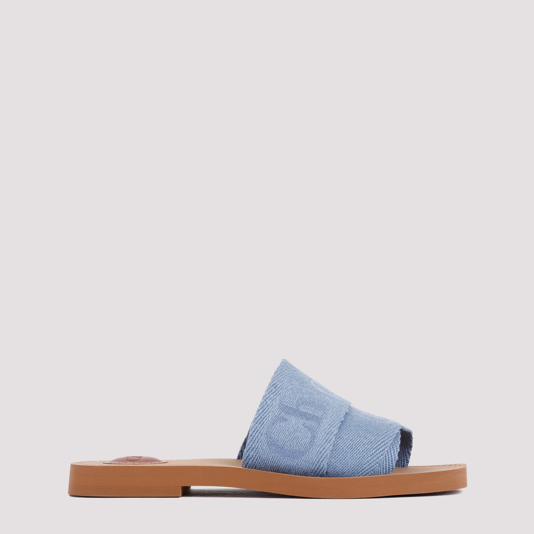 Washed Blue Woody Flat Mules-6