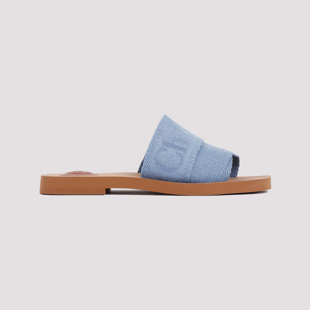 Washed Blue Woody Flat Mules-8