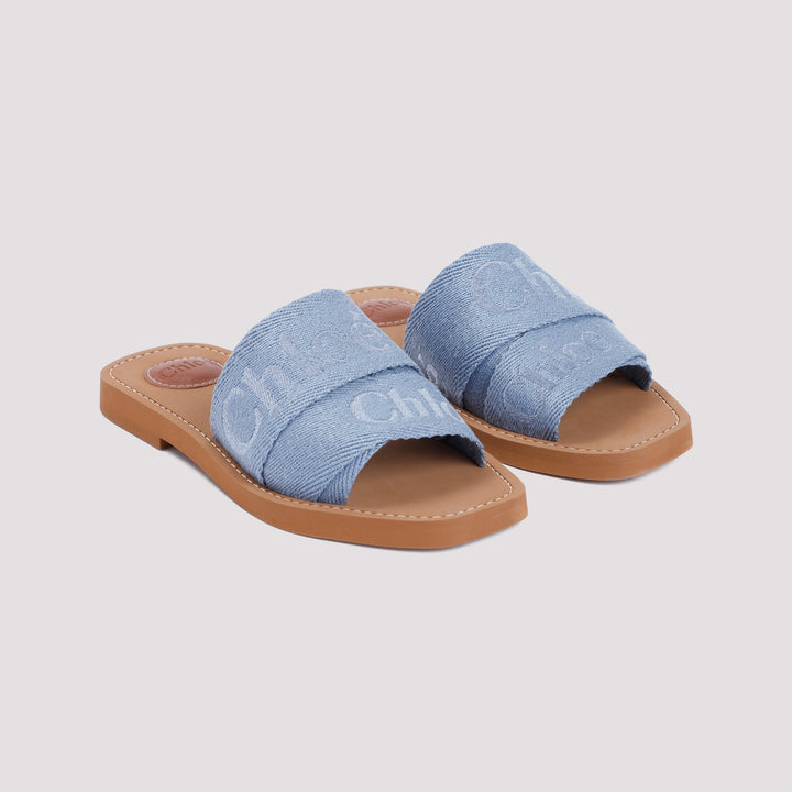 Washed Blue Woody Flat Mules-10