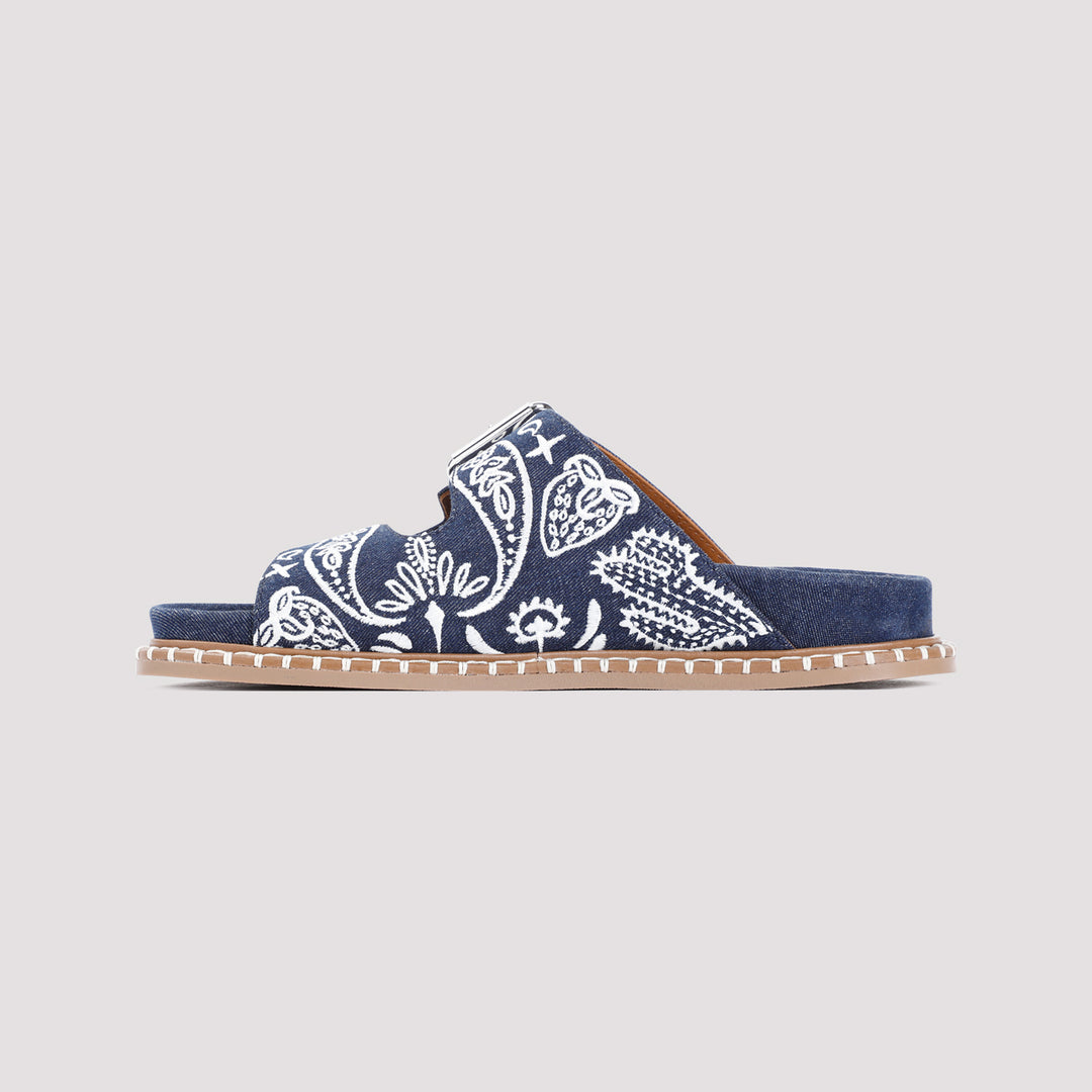 Blue Rebecca Cotton Flat Sandal-3