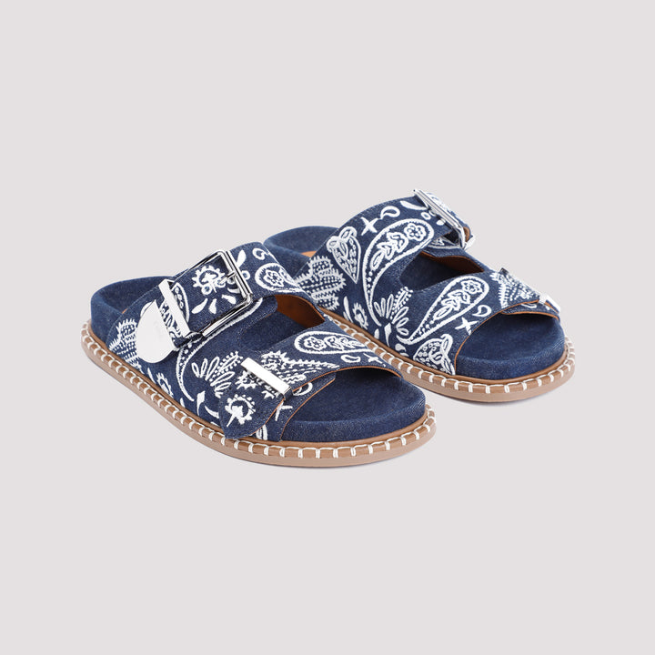 Blue Rebecca Cotton Flat Sandal-4