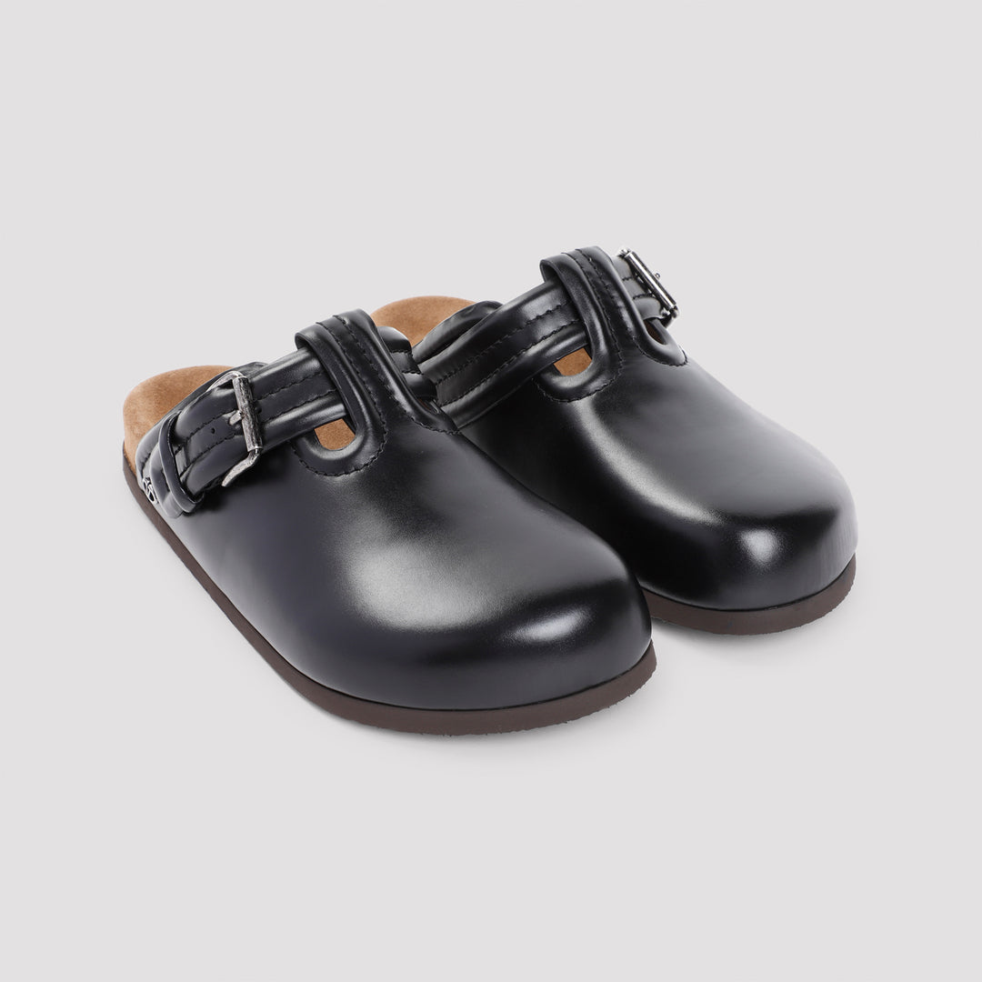 Black Calf Leather Mules-4