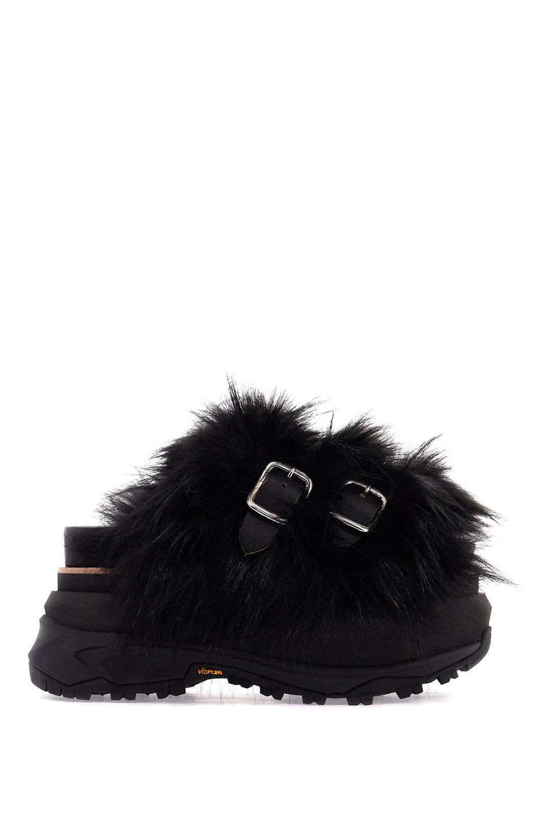 slides with faux fur strap-0