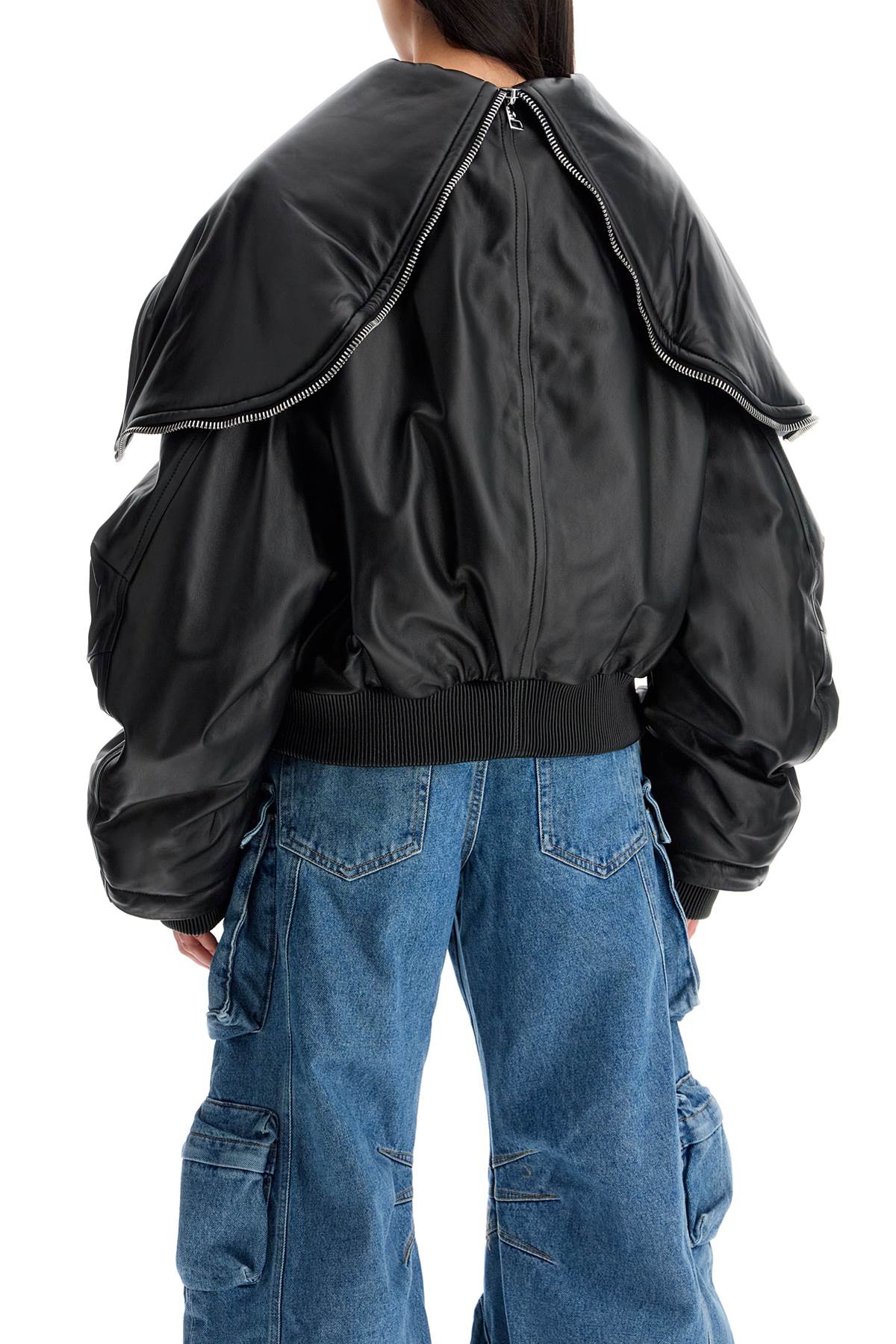 nappa bomber jacket with oversized hood-2