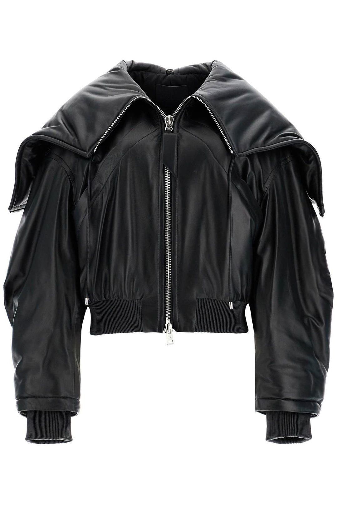 nappa bomber jacket with oversized hood-0