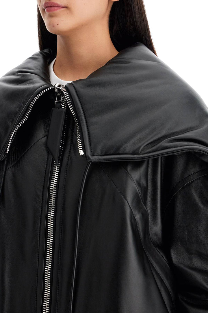 nappa bomber jacket with oversized hood-3