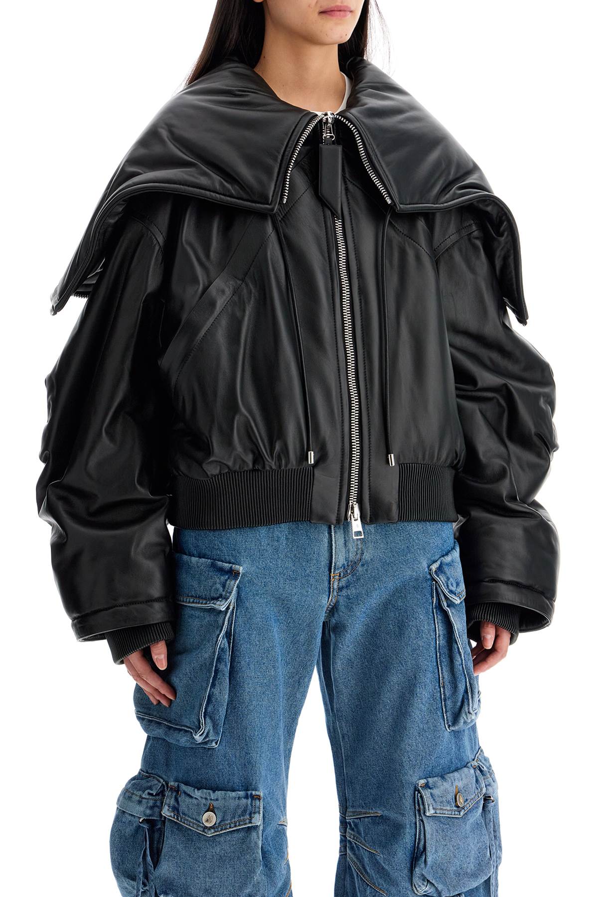 nappa bomber jacket with oversized hood-1