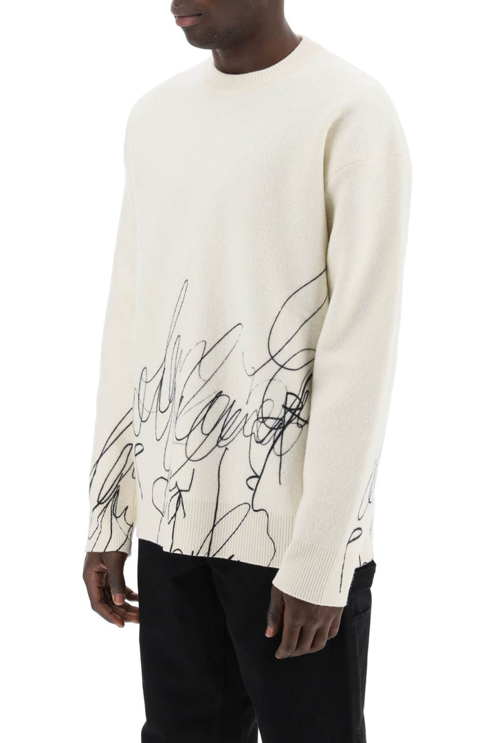 scribble print wool cotta pullover-3