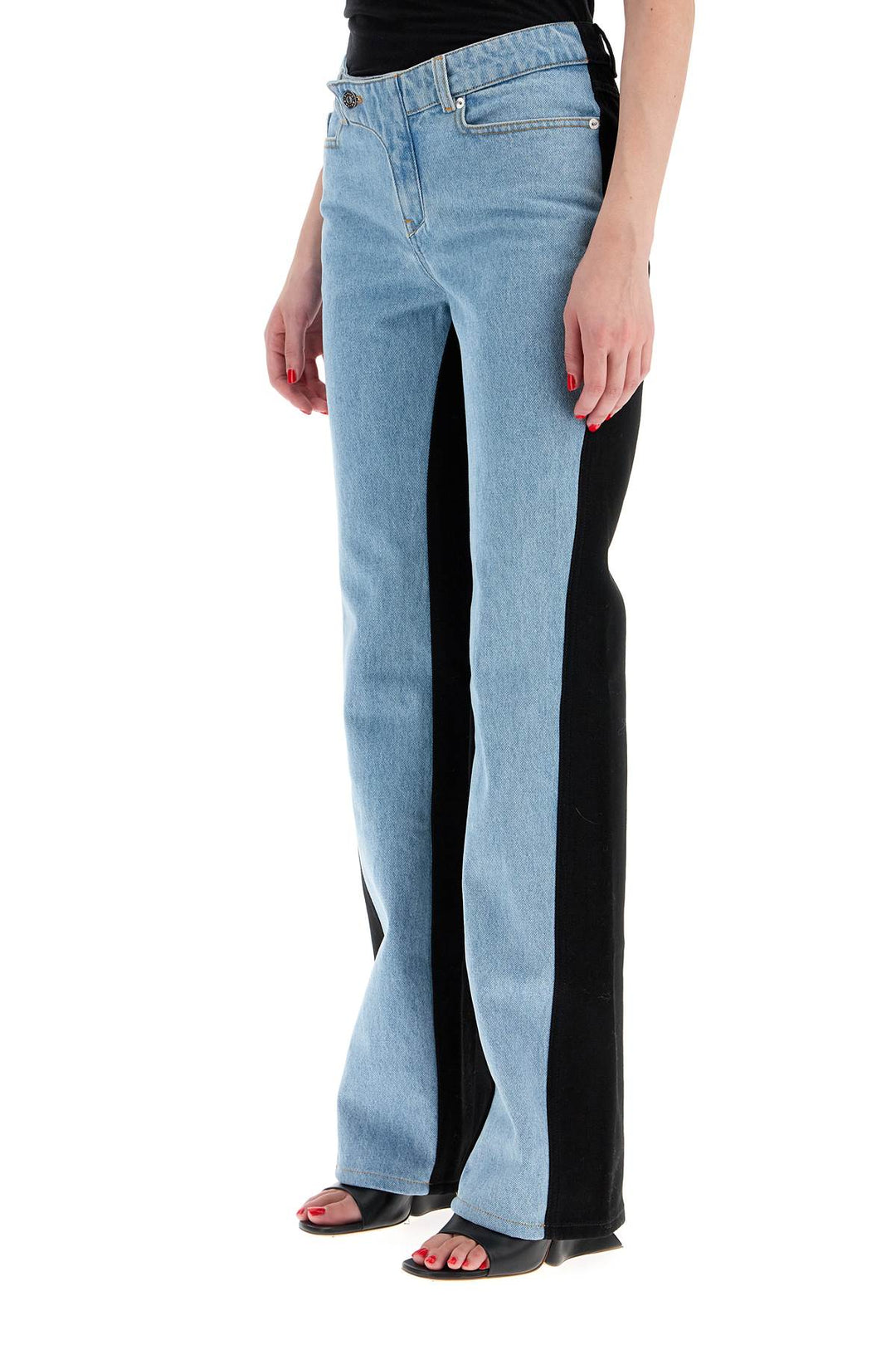 bicolor straight leg jeans with two-3