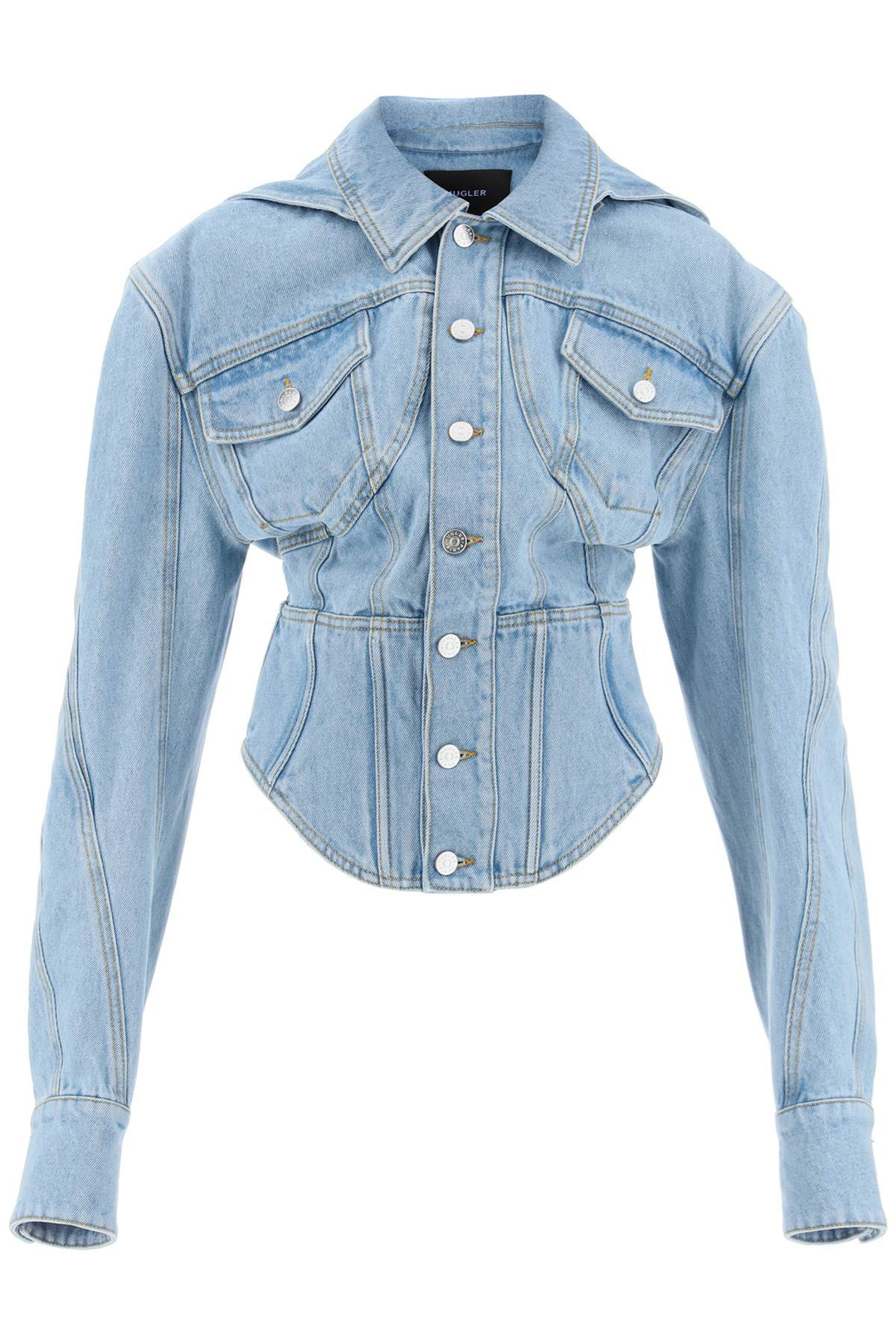 denim jacket with corset detail-0