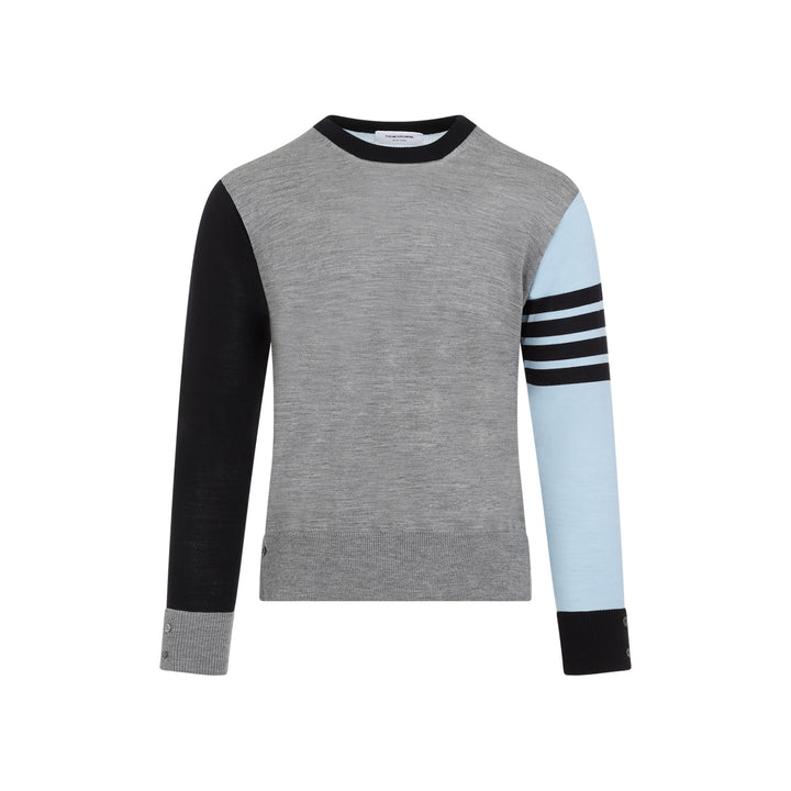 Light Blue Fun Mix Classic Crewneck Virgin Wool Pullover-1