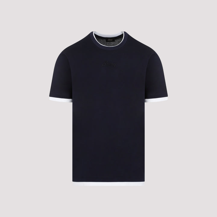 Navy and White Cotton T-shirt-5