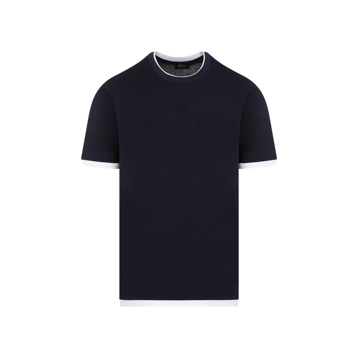 Navy and White Cotton T-shirt-6