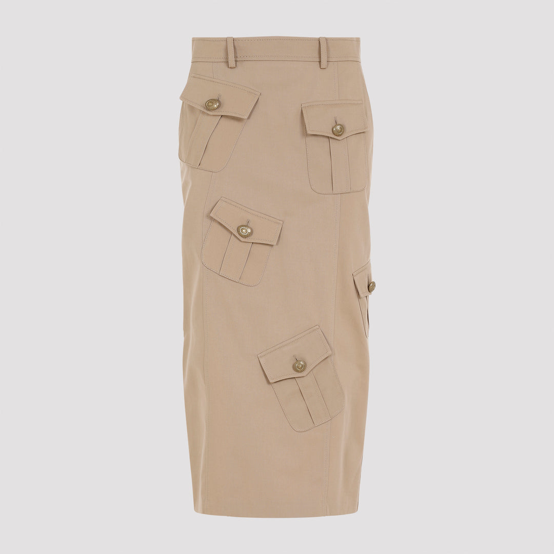 Beige Cotton Pencil Skirt-0