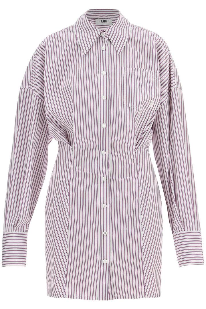 white and purple striped mini shirt dress-0