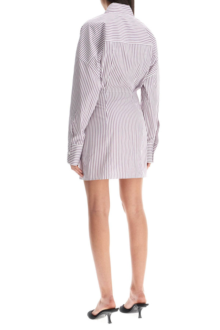 white and purple striped mini shirt dress-2