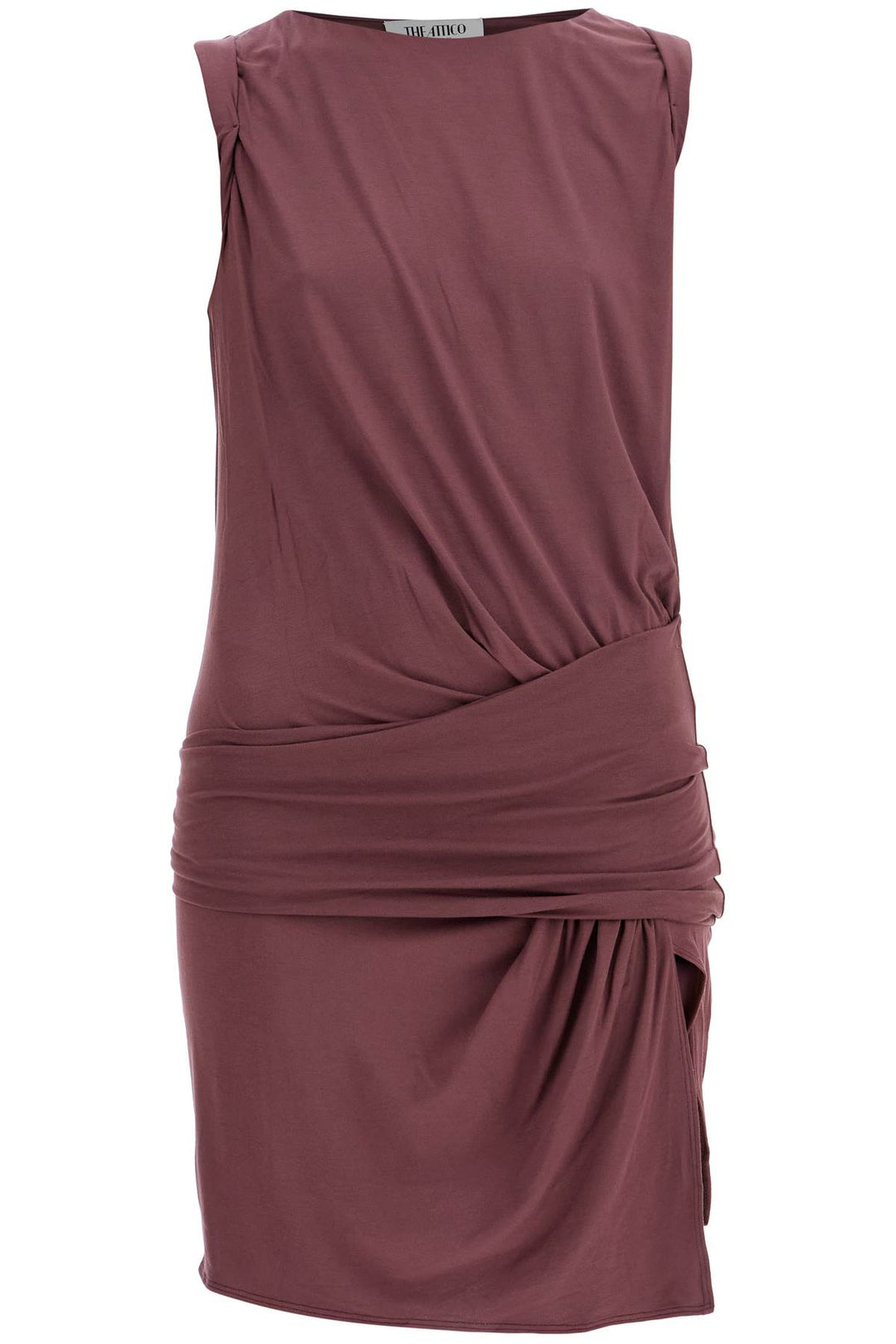 mini dress slim con scollo ampio in mauve scuro in viscosa-0