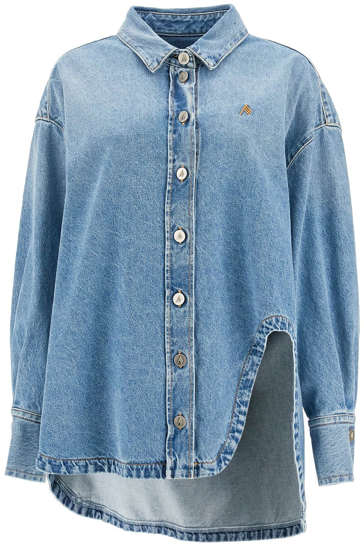 asymmetric denim overshirt with-0