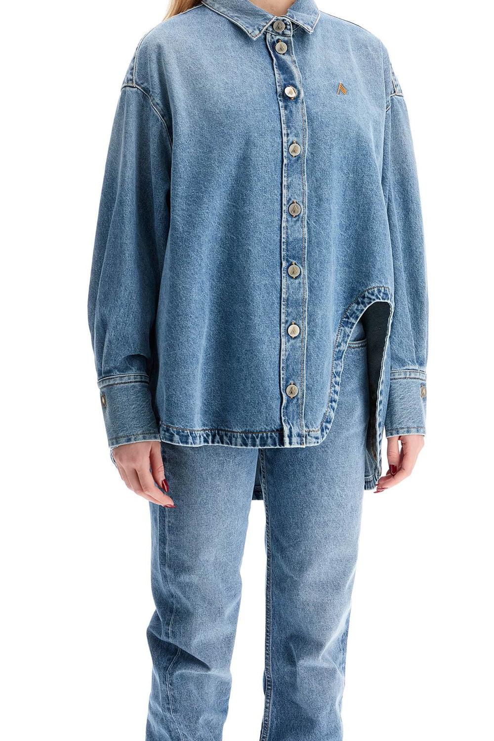 asymmetric denim overshirt with-1