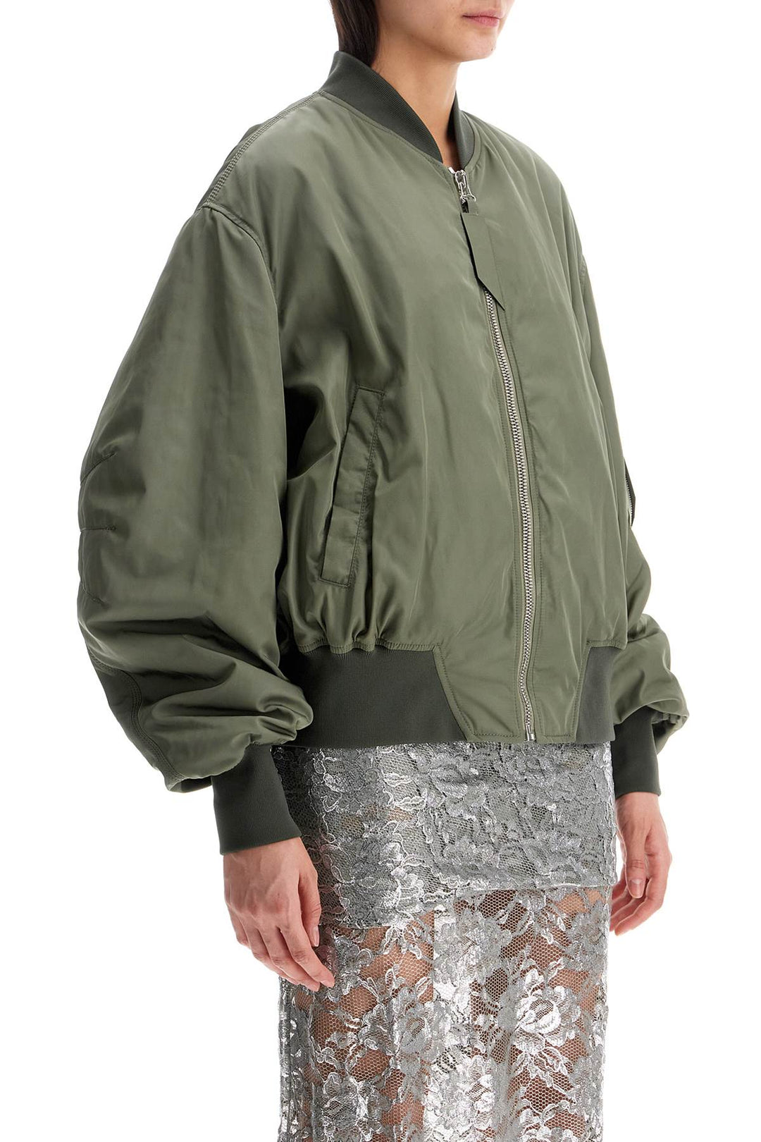 oversized bomber jacket with puff sleeves military green-1