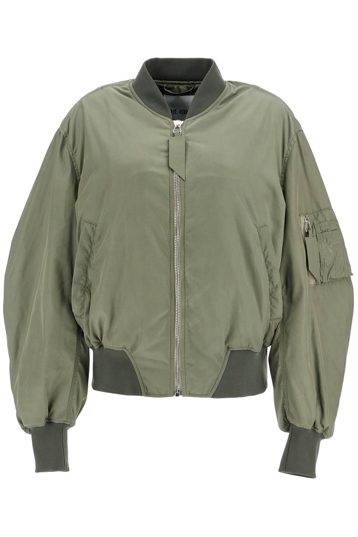 oversized bomber jacket with puff sleeves military green-0