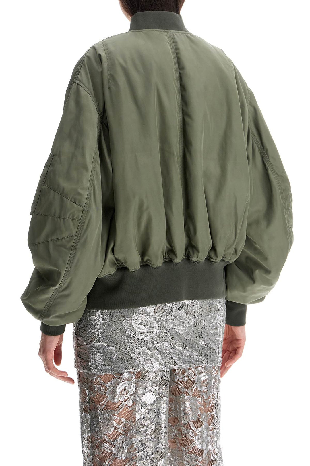 oversized bomber jacket with puff sleeves military green-2