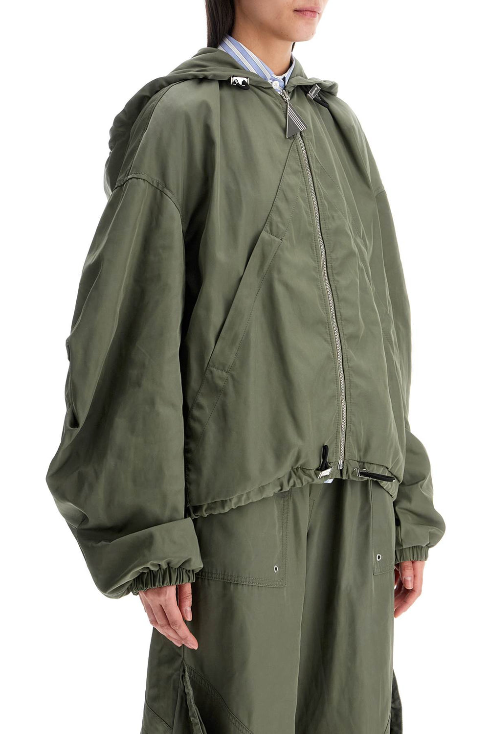 giubbotto bomber con cappuccio regolabile verde militare-1