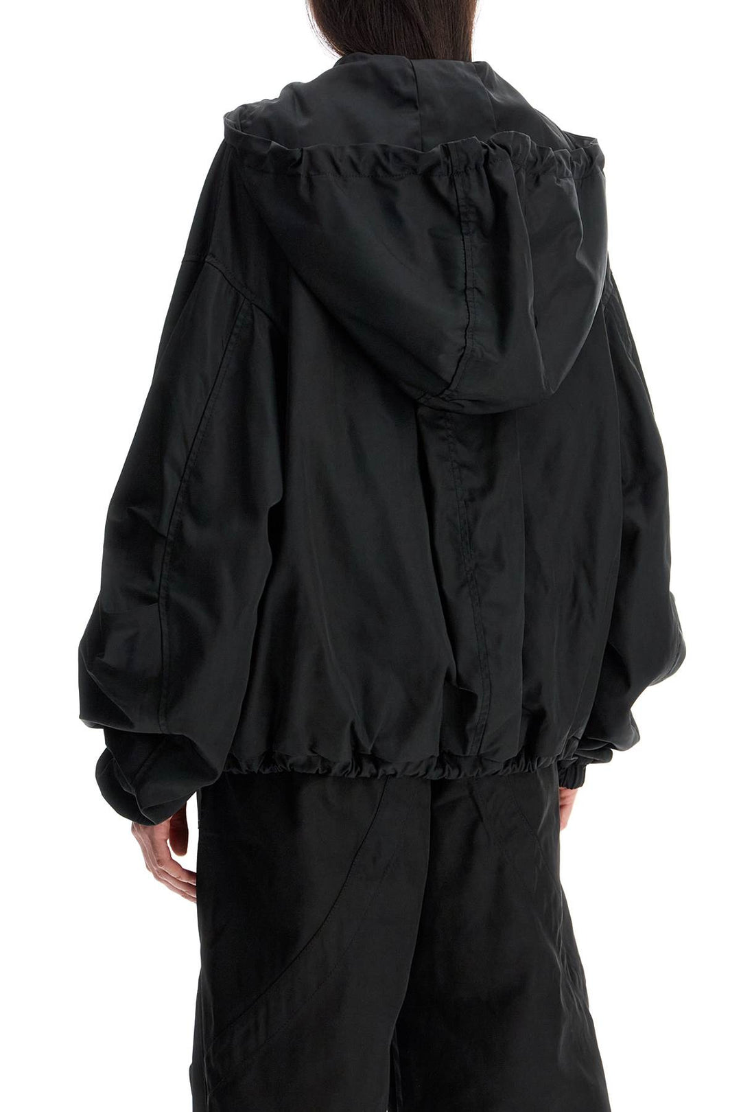 oversized black hooded bomber jacket in polyester-2