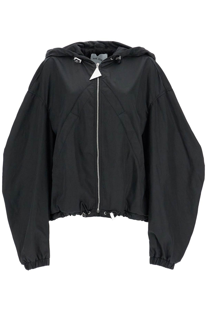 oversized black hooded bomber jacket in polyester-0