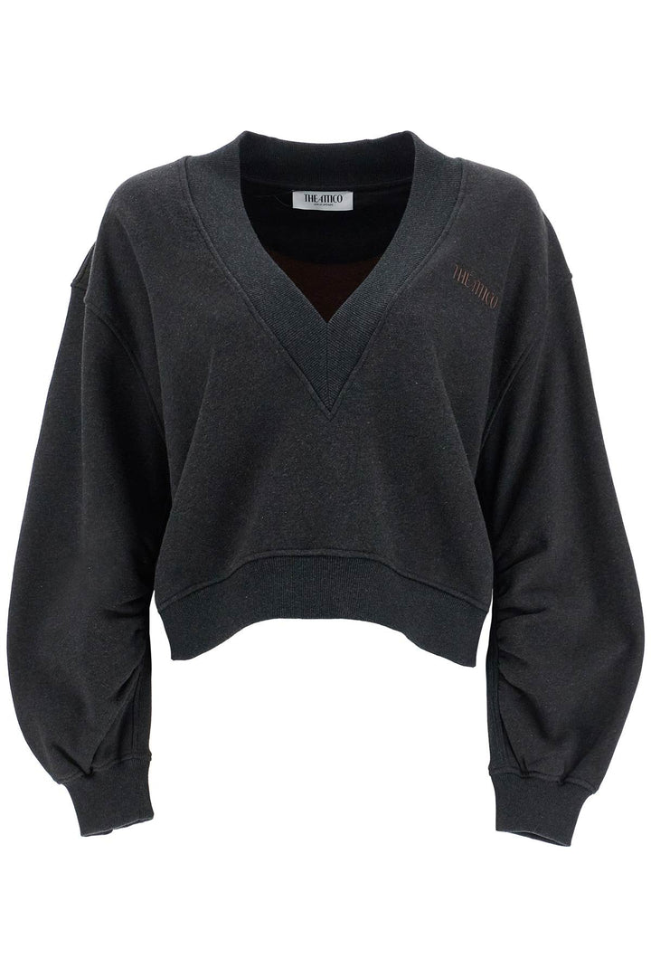 oversized sweatshirt with deep v-neck in gradient black-0