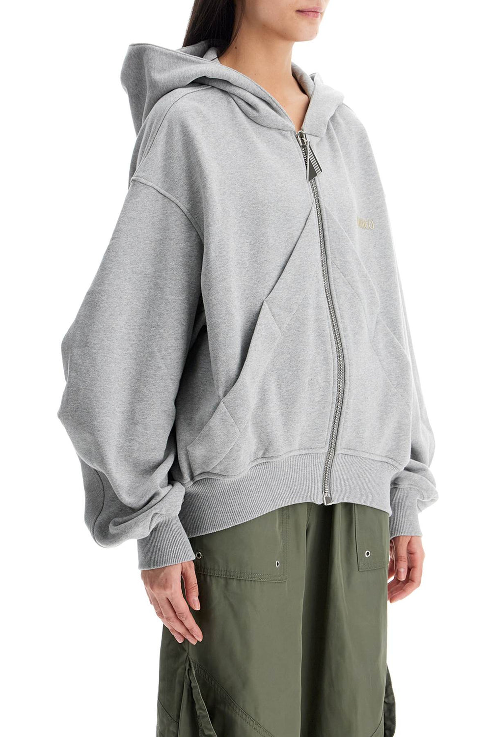 gray/beige melange loose hoodie with zip-1