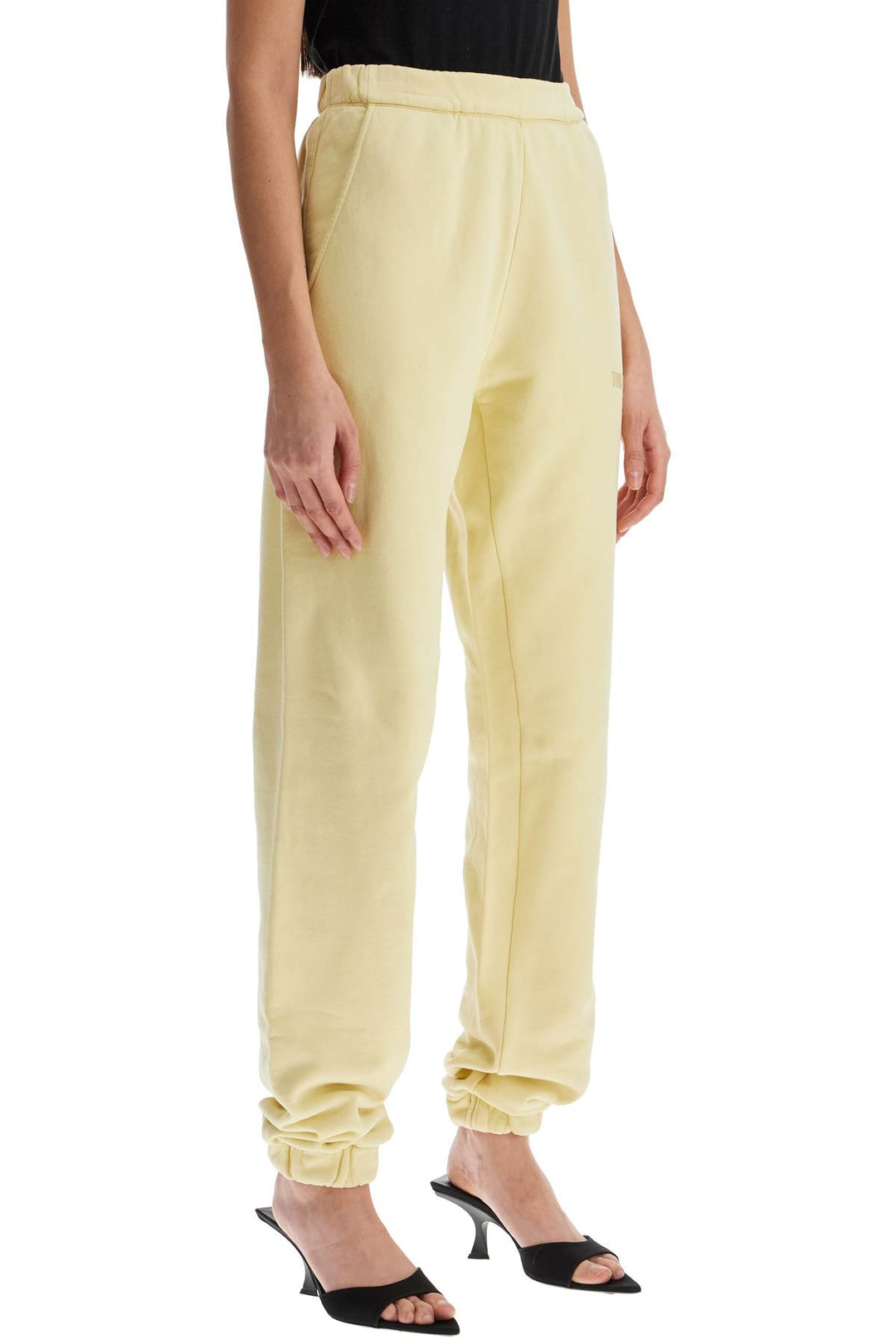 high waist loose yellow cotton pants-1