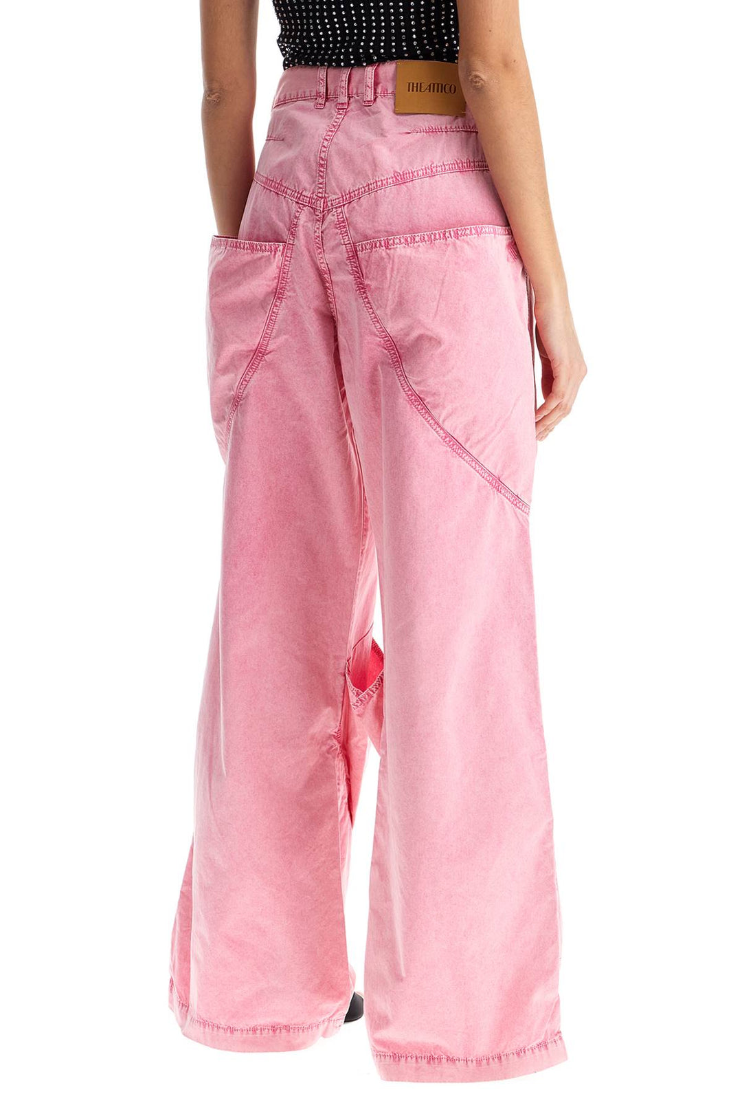 high-waisted loose fit pink palazzo pants in cotton-2