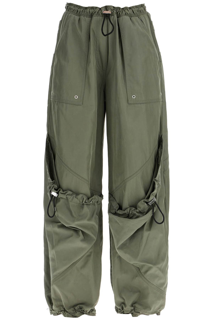 wide leg high-waisted pants with adjustable elastic in military green-0