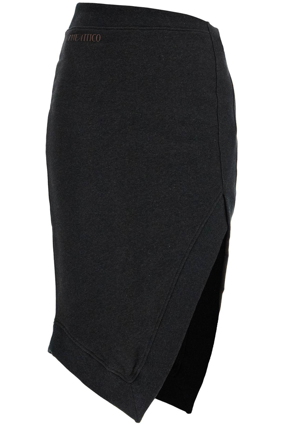 high-waisted asymmetrical midi skirt in faded black cotton-0