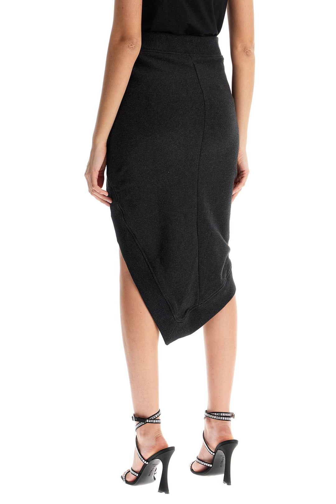 high-waisted asymmetrical midi skirt in faded black cotton-2