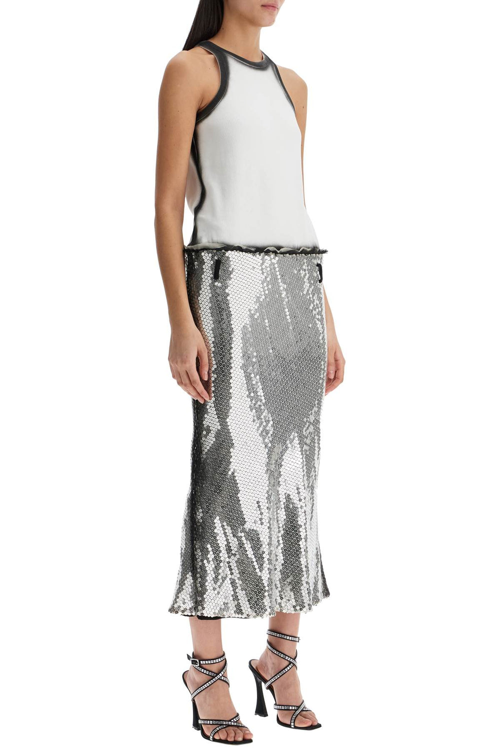 white and silver floral sequin midi dress-1