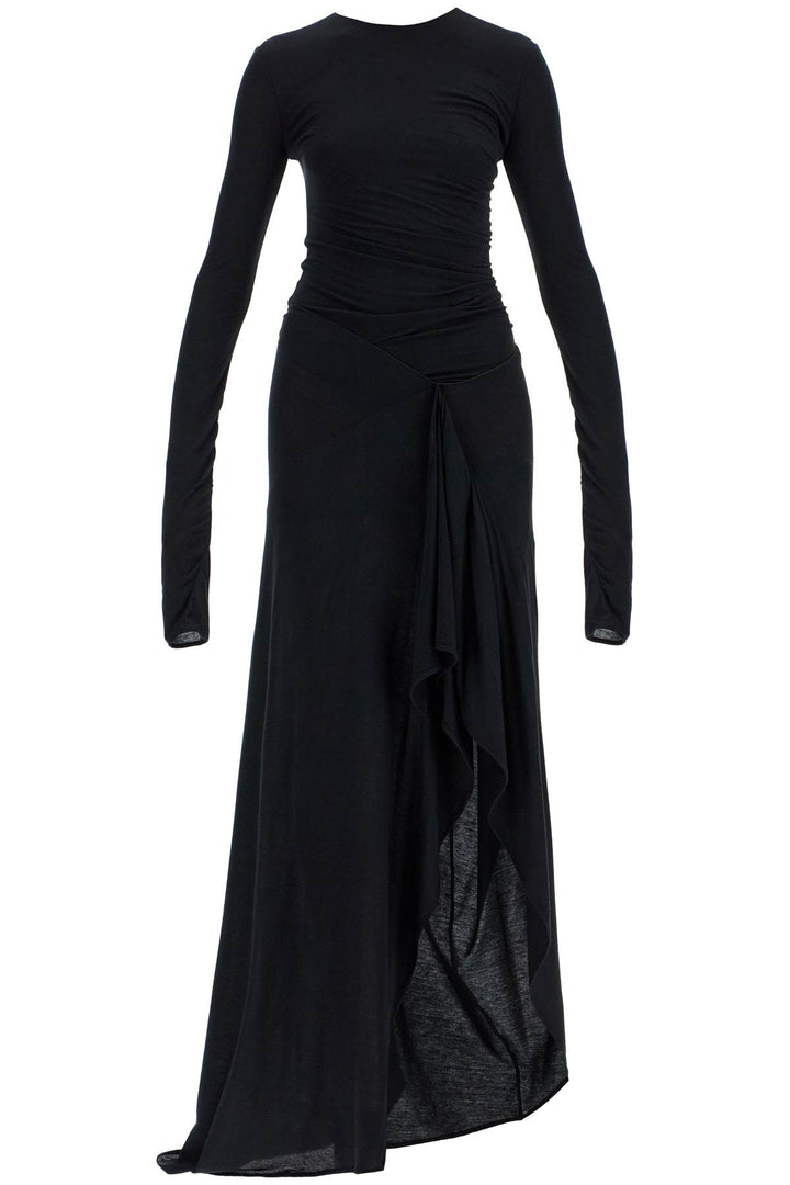 long draped jersey dress with pleats-0