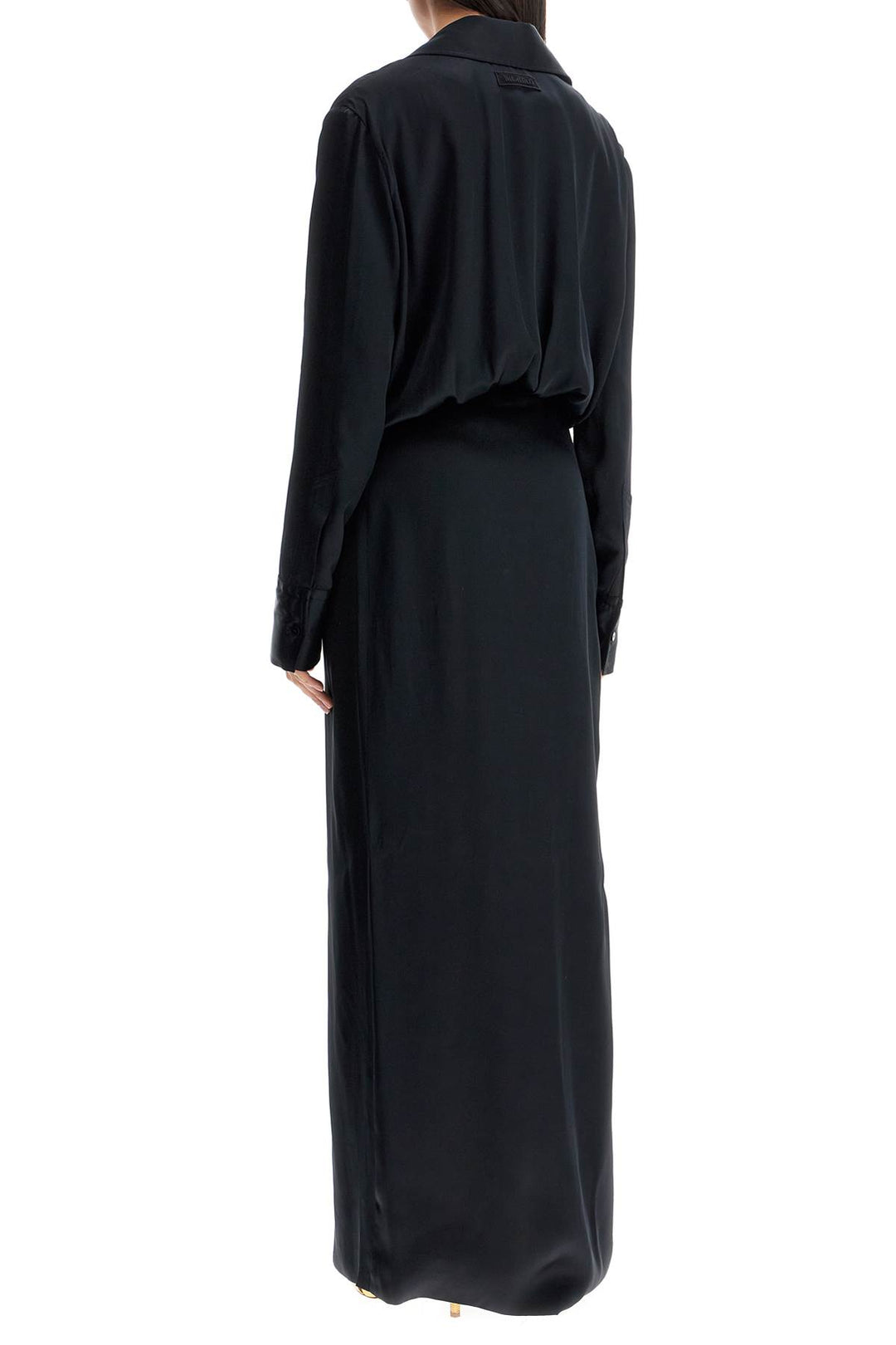 black long sleeve midi dress with side slit-2